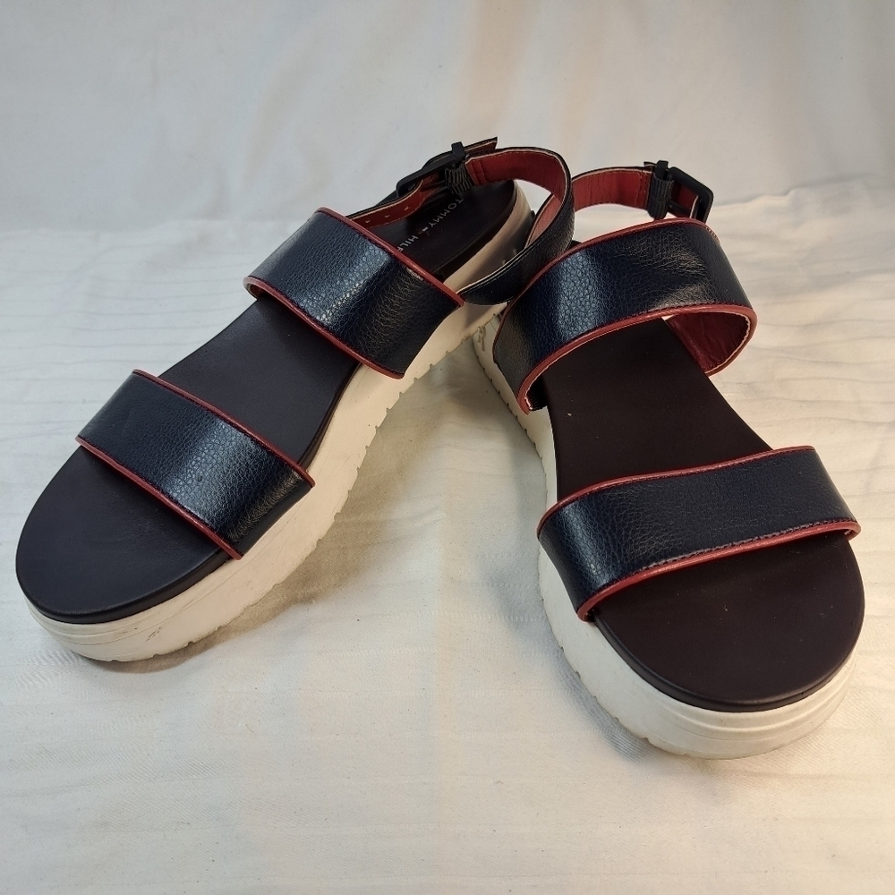𝅺TOMMY Hilfiger Navy Blue & Red Sandals Women's Size 9.5